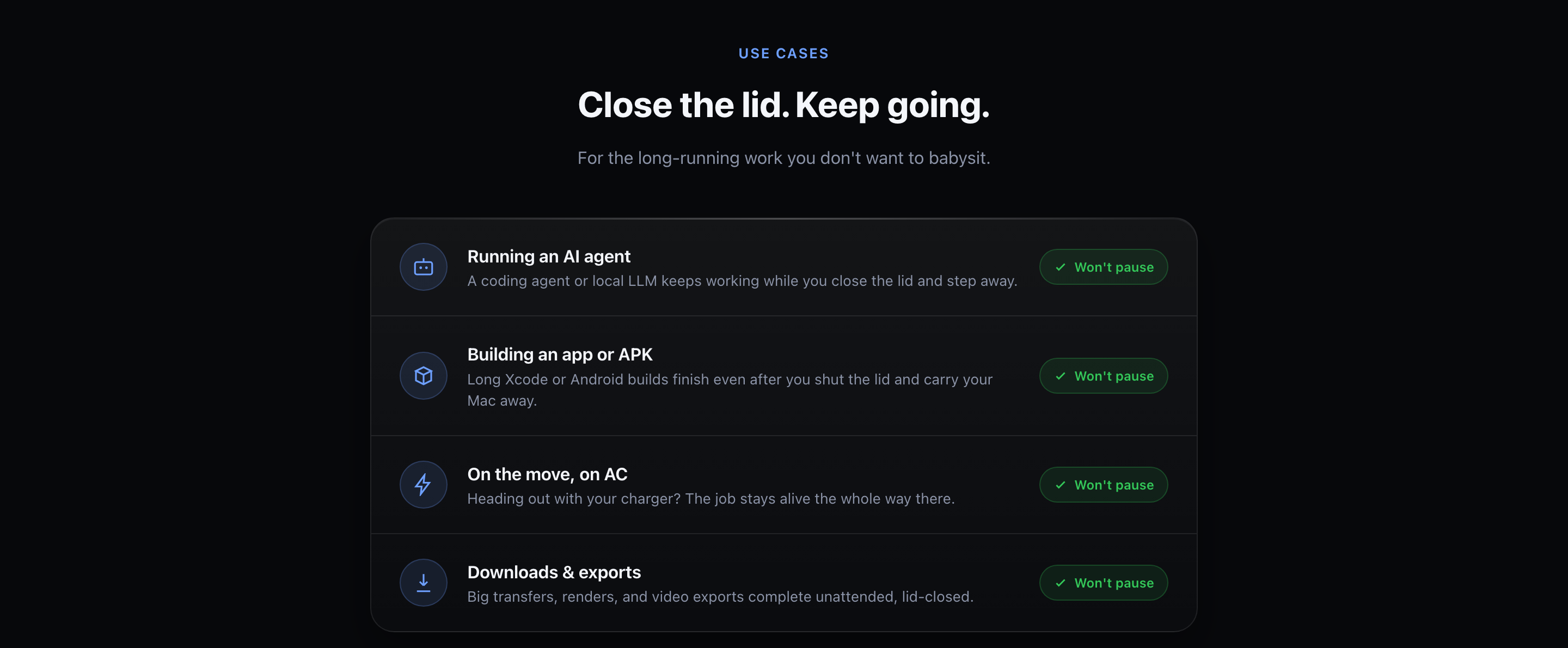 Close the lid and keep going: agents, builds, exports