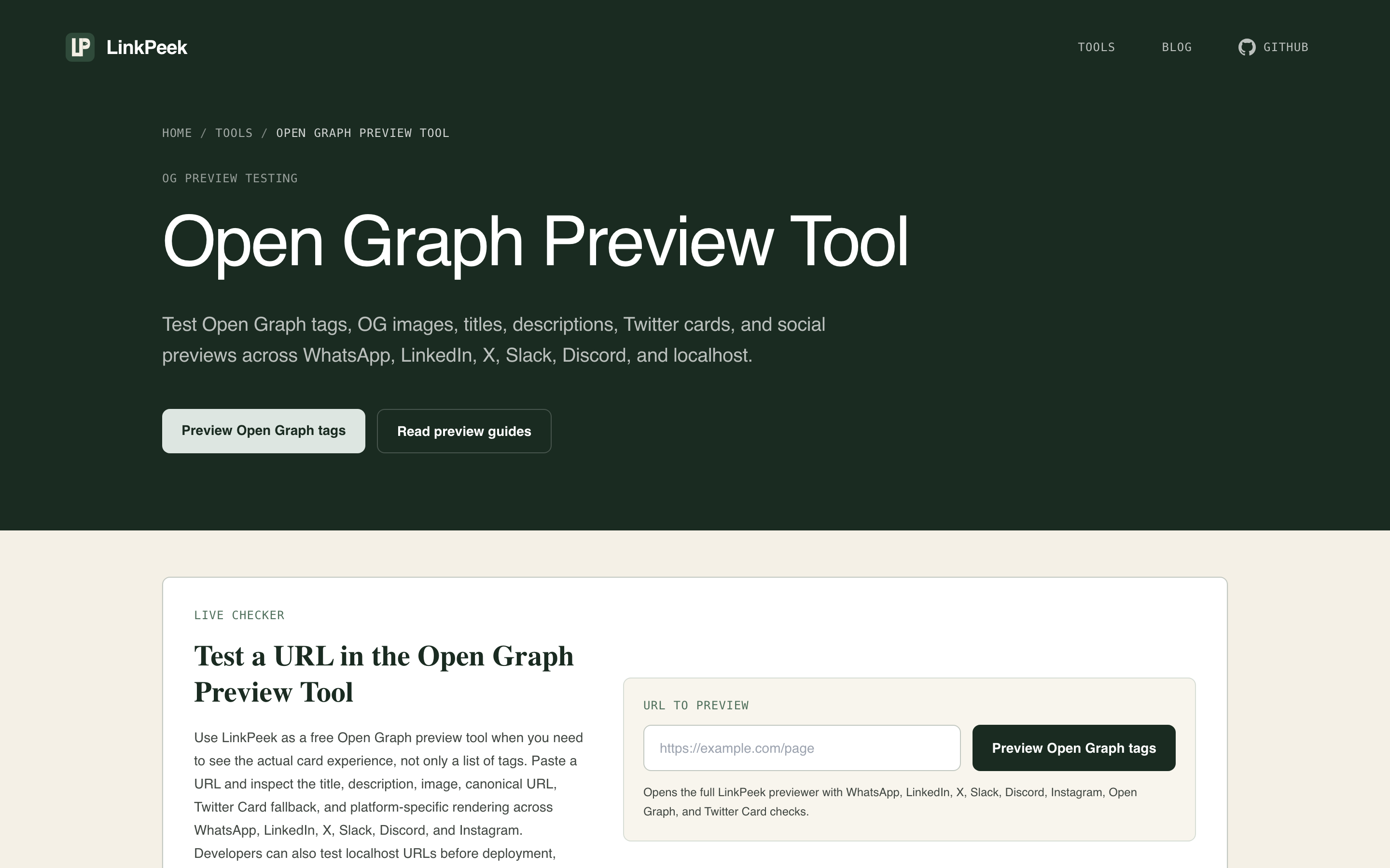 The Open Graph preview tool, checking a live URL