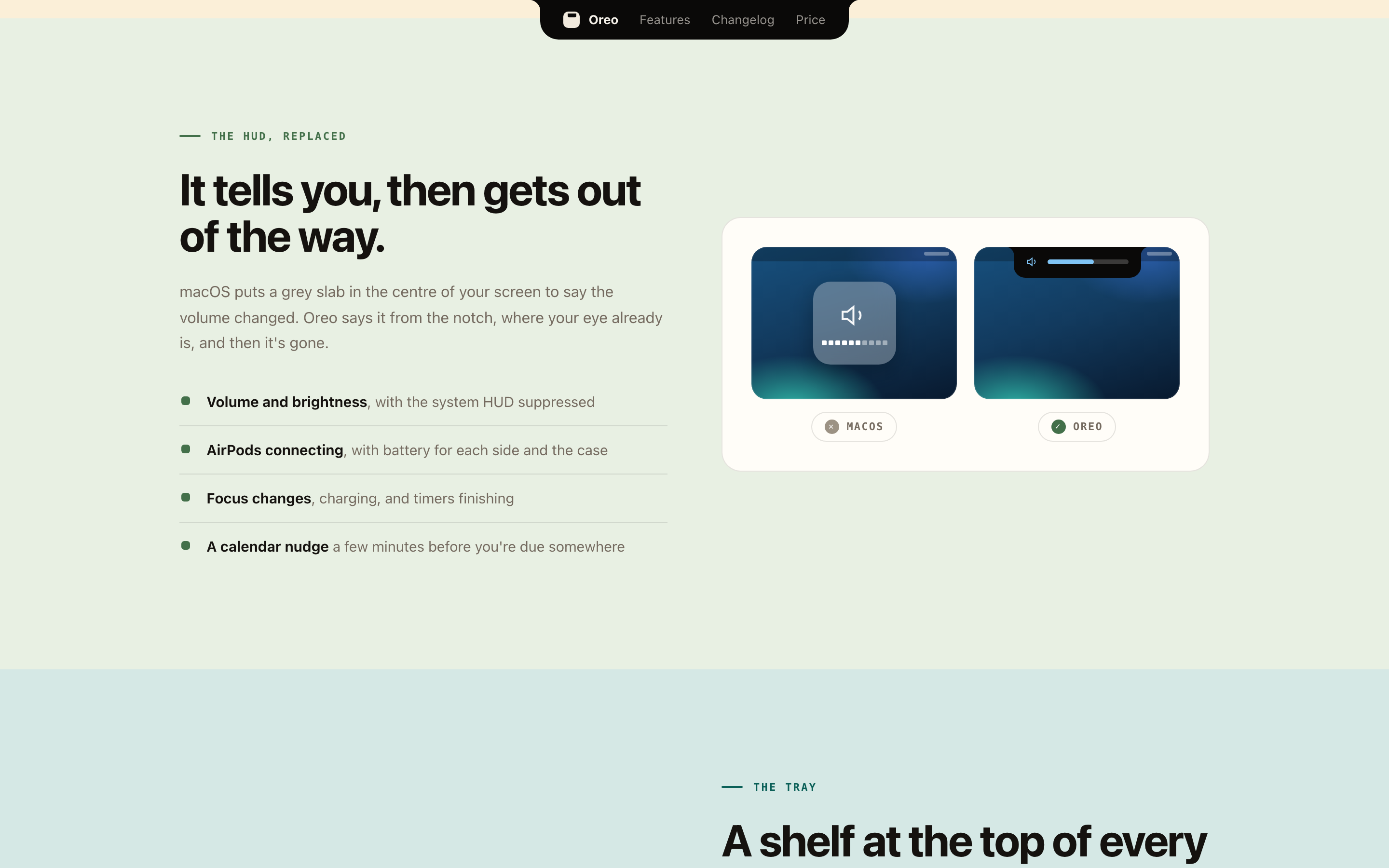 A shelf at the top of every screen